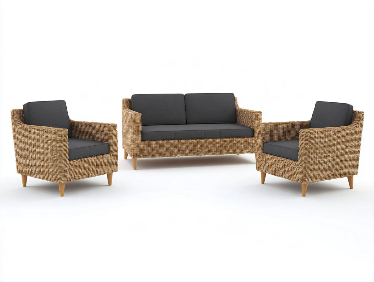 Divani da esterno - rattan sintetico-tessuto - 171x82x81 cm - marrone naturale-grigio scuro - stile contemporaneo