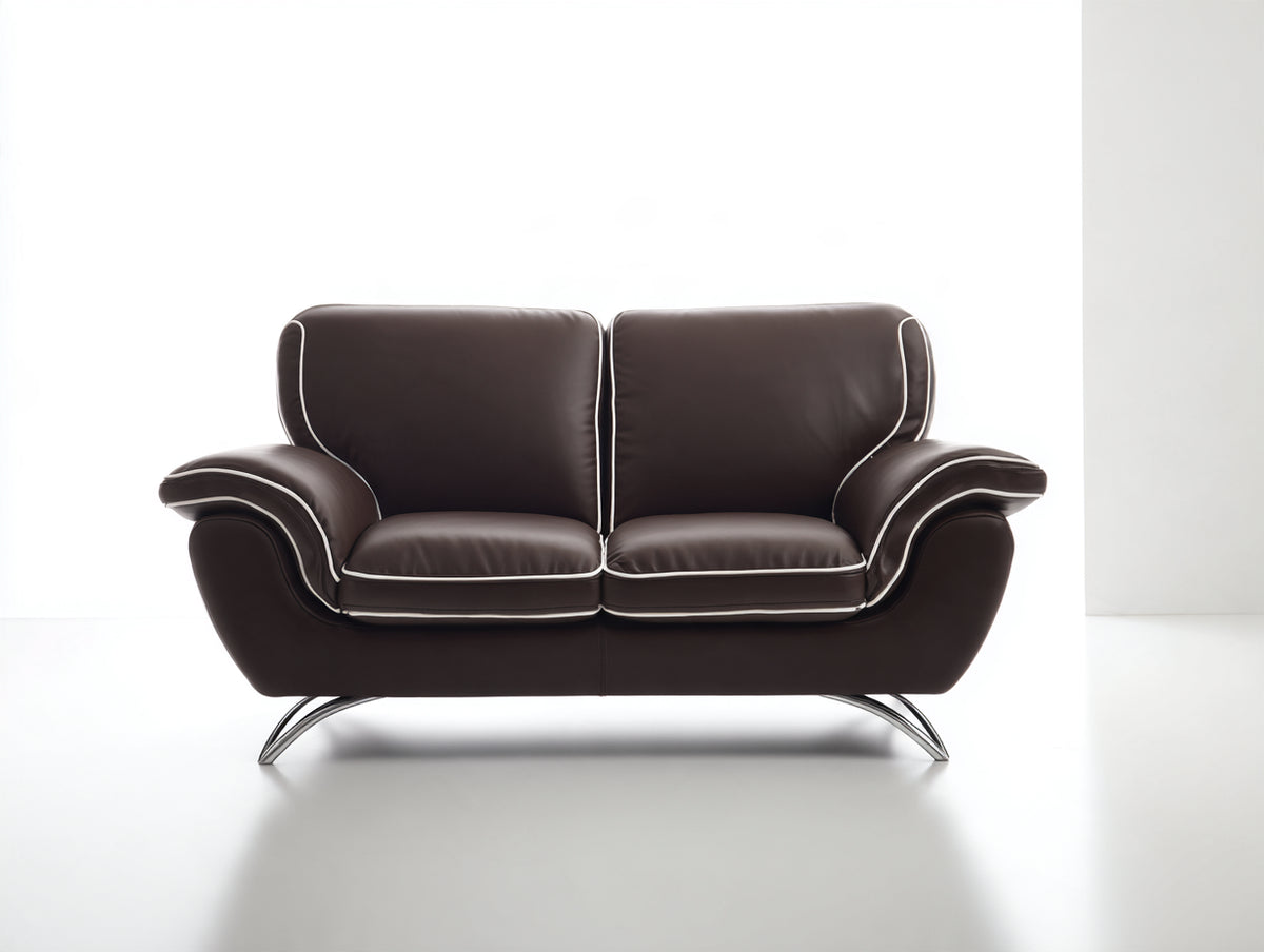 Divano a due posti - Pelle - 174x94x88 cm - Marrone scuro-Bianco - Stile moderno