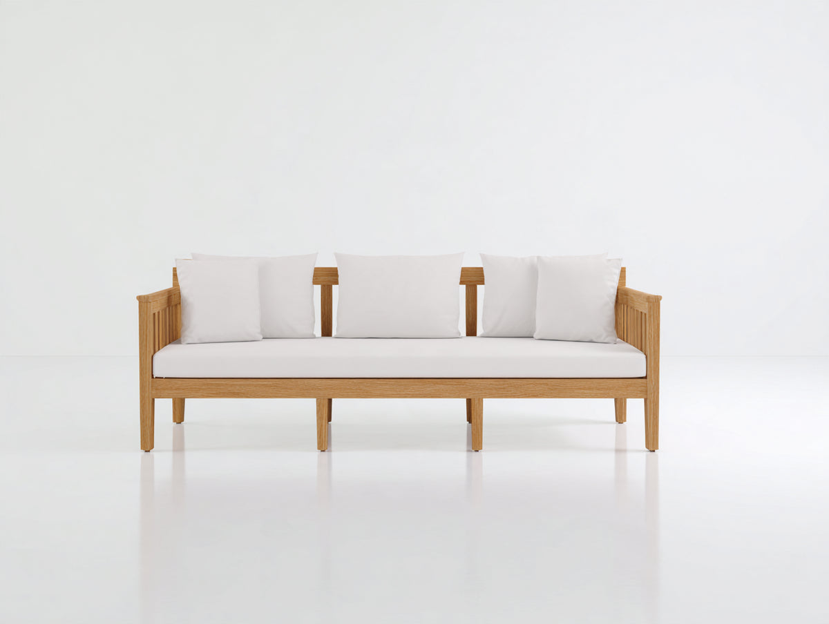 Divani da esterno - legno-tessuto - 218x84x80 cm - marrone chiaro-bianco - stile minimalista