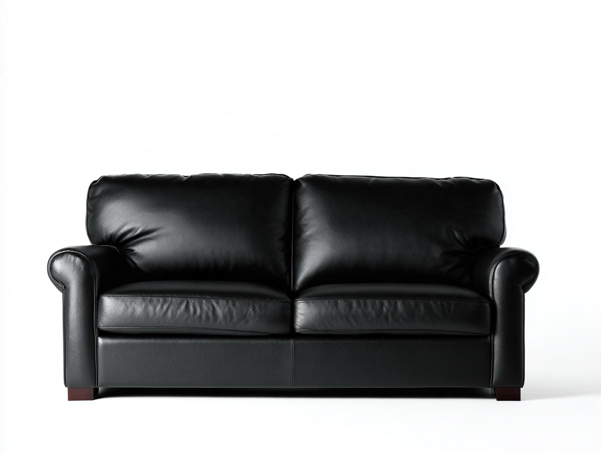 Divano a due posti - Pelle - 176x92x88 cm - Nero - Stile classico