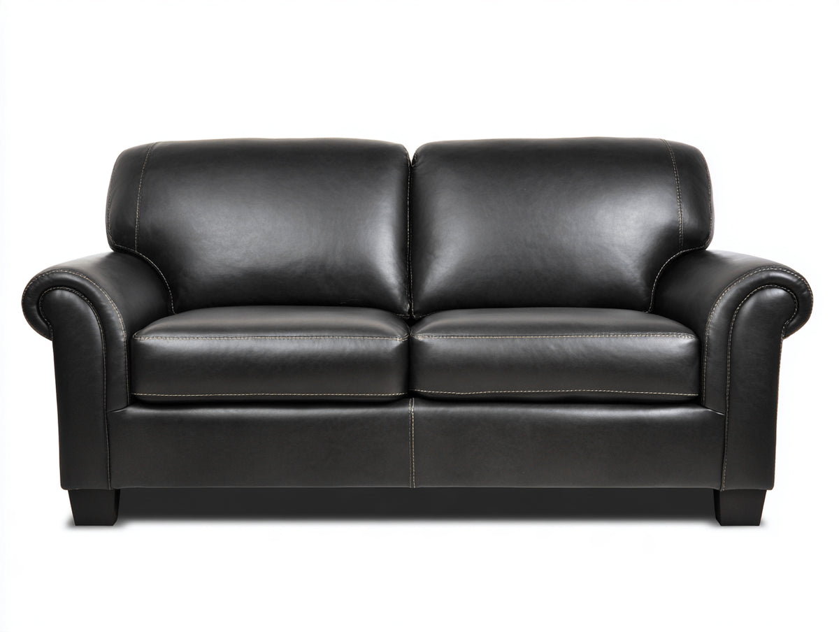 Divano a due posti - Pelle - 176x91x89 cm - Nero - Stile moderno