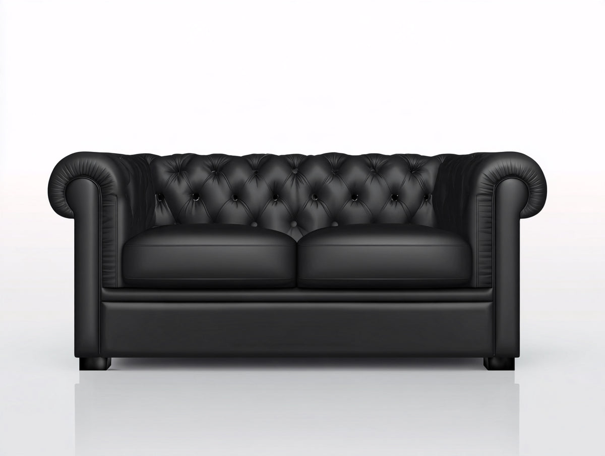 Divano a due posti - Pelle - 174x92x76 cm - Nero - Stile Chesterfield