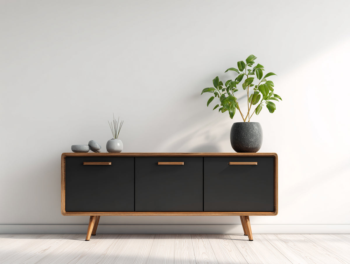 Mobile ingresso - legno - 176x43x79 cm - nero-marrone naturale - stile rétro moderno