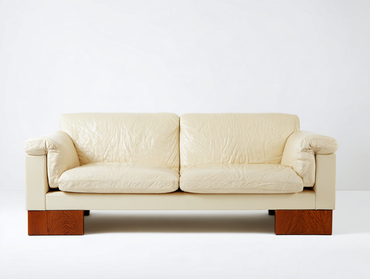Divano a due posti - Pelle - 184x94x87 cm - Crema - Stile moderno