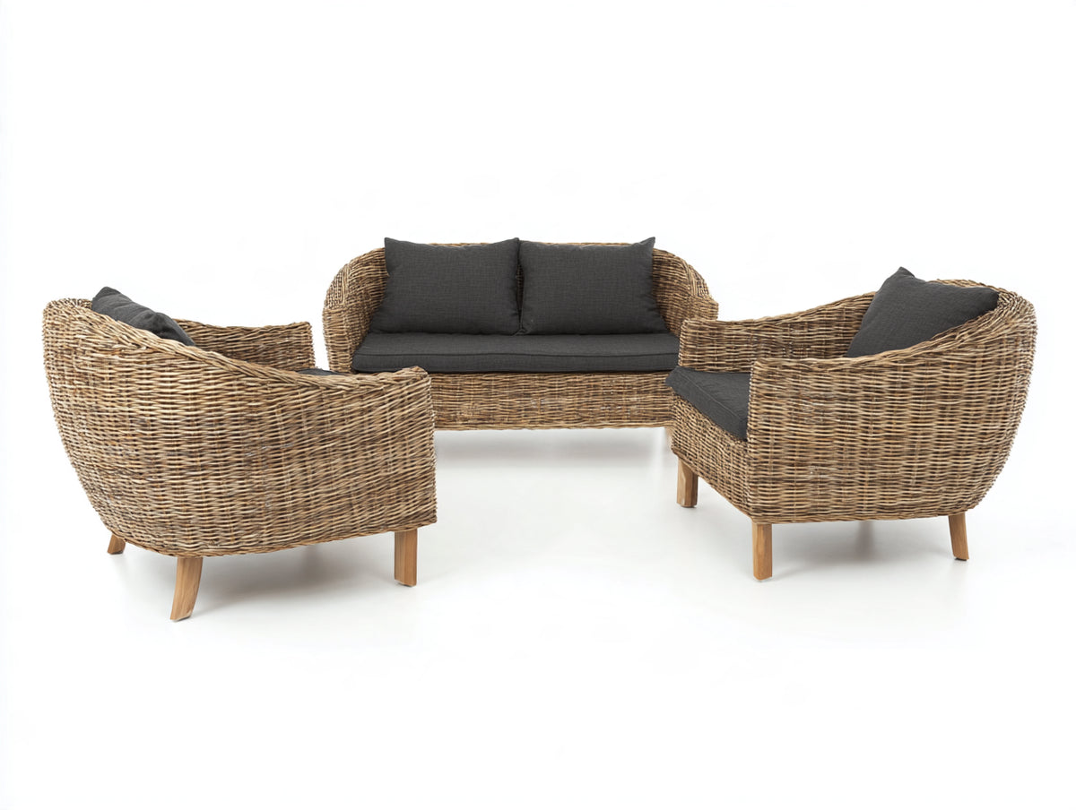 Divani da esterno - rattan sintetico-tessuto - 160x84x81 cm - marrone naturale-grigio scuro - stile rustico moderno
