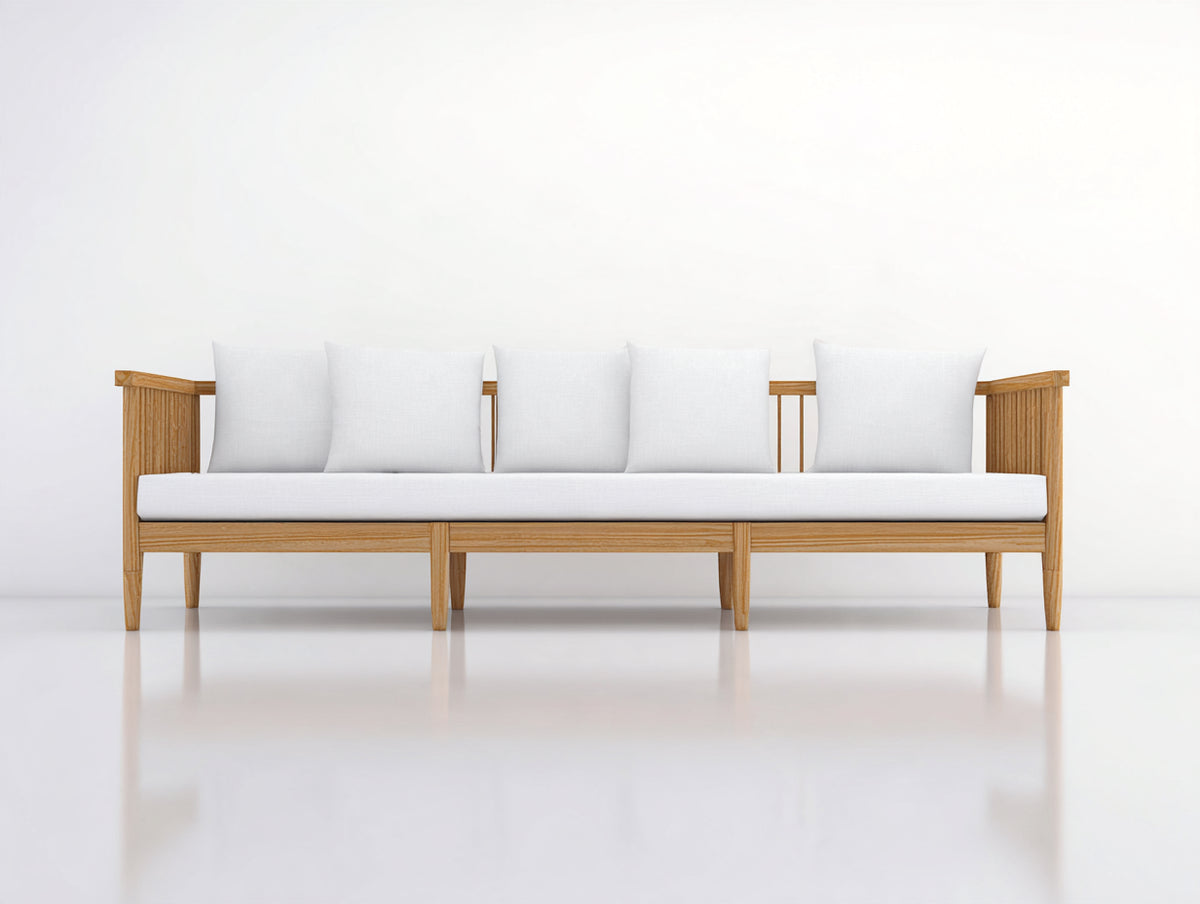 Divani da esterno - legno-tessuto - 258x86x79 cm - marrone chiaro-bianco - stile moderno