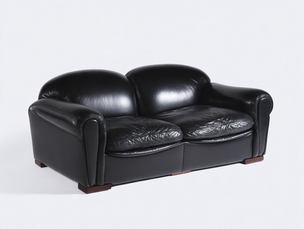Divano a due posti - Pelle - 178x96x84 cm - Nero - Stile classico