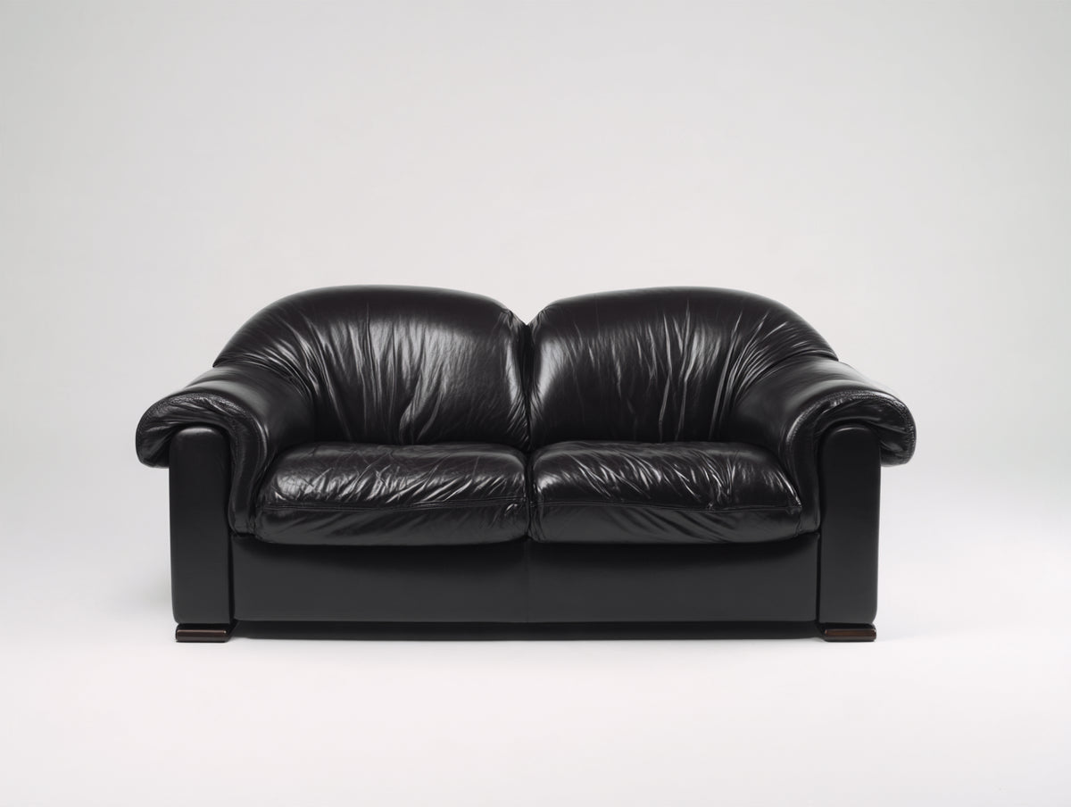 Divano a due posti - Pelle - 180x96x85 cm - Nero - Stile classico