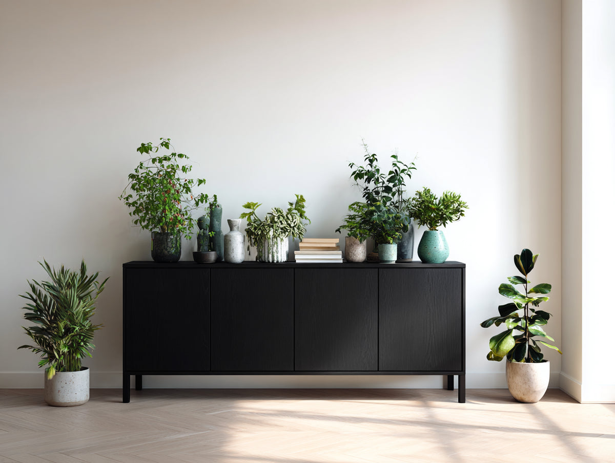 Mobile ingresso - legno - 182x42x82 cm - nero - stile moderno minimalista