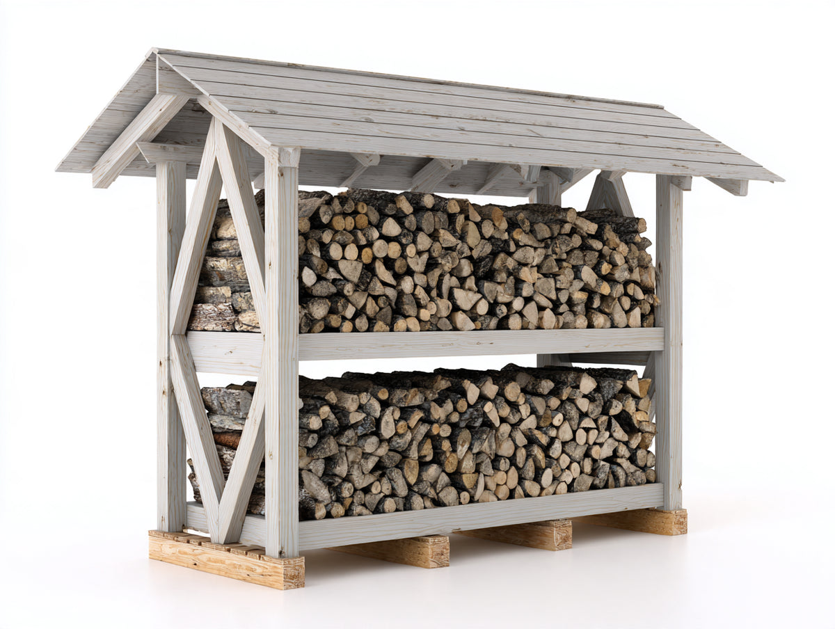 Portalegna - legno - 186x88x184 cm - grigio chiaro - stile rustico con tetto a falde