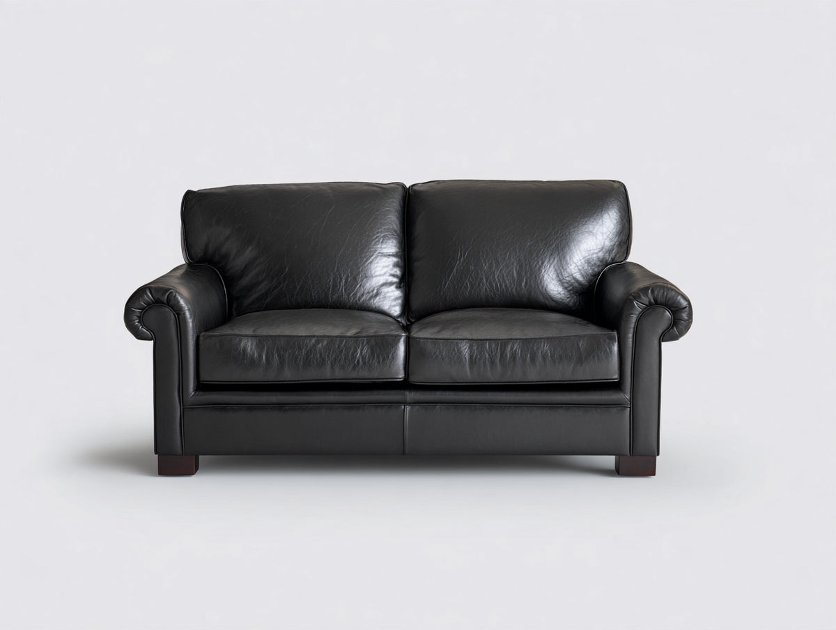 Divano a due posti - Pelle - 174x91x87 cm - Nero - Stile classico