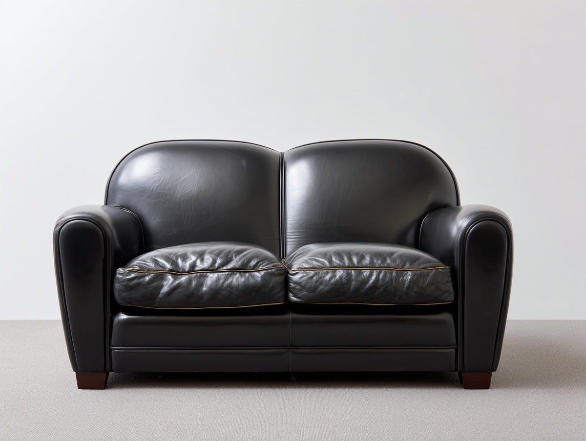Divano a due posti - Pelle - 169x91x88 cm - Nero - Stile retrò
