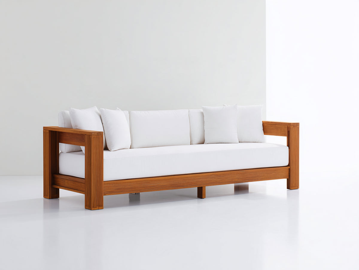 Divani da esterno - legno-tessuto - 226x91x77 cm - marrone caldo-bianco - stile contemporaneo