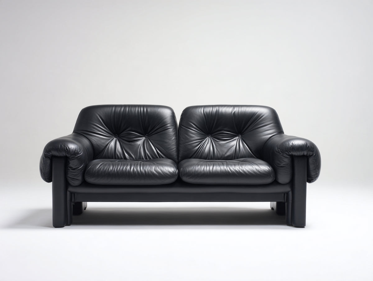 Divano a due posti - Pelle - 175x92x82 cm - Nero - Stile classico