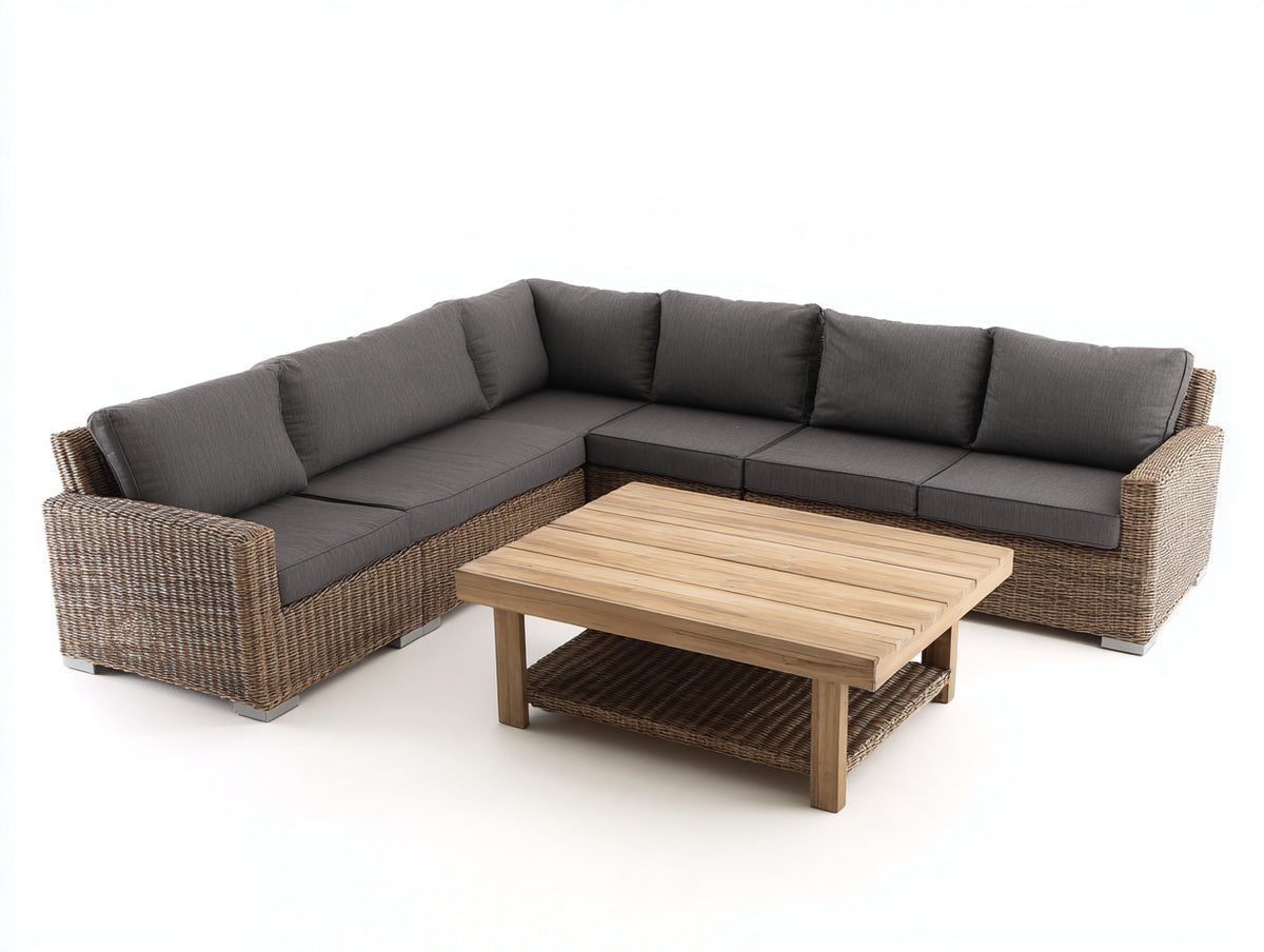 Divani da esterno - rattan sintetico-tessuto - 252x232x76 cm - marrone chiaro-grigio scuro - stile moderno